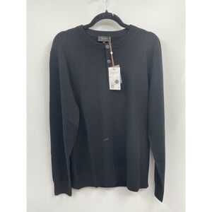 Quince Sweater Men Large Black 100% Mongolian Cashmere Knit Henley Neck Cozy NWT
